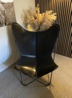 Cooler Butterfly-Sessel aus echtem Leder in schwarz 