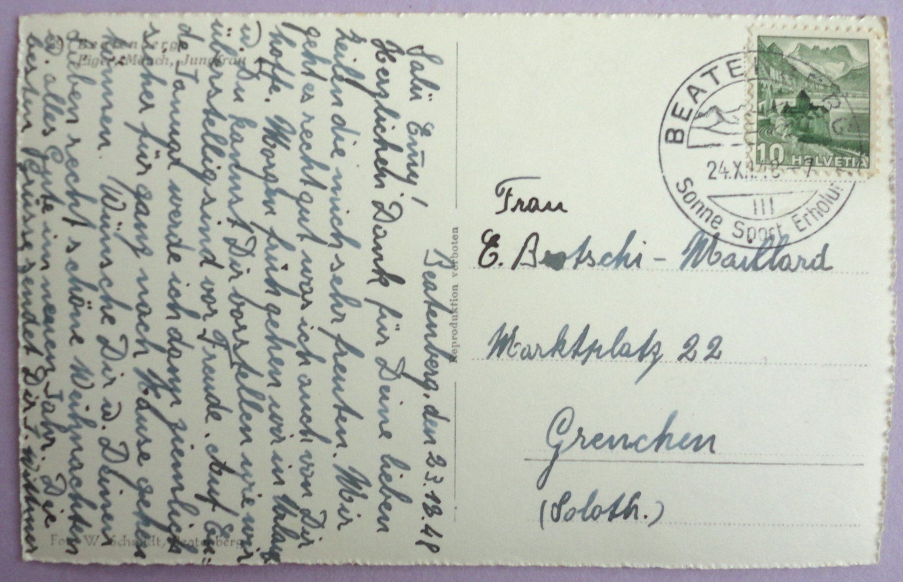 Cartoline postali: Beatenberg, Eiger, Mönch, Jungfrau – Usato da Fétigny venduto da Billy2miny 1
