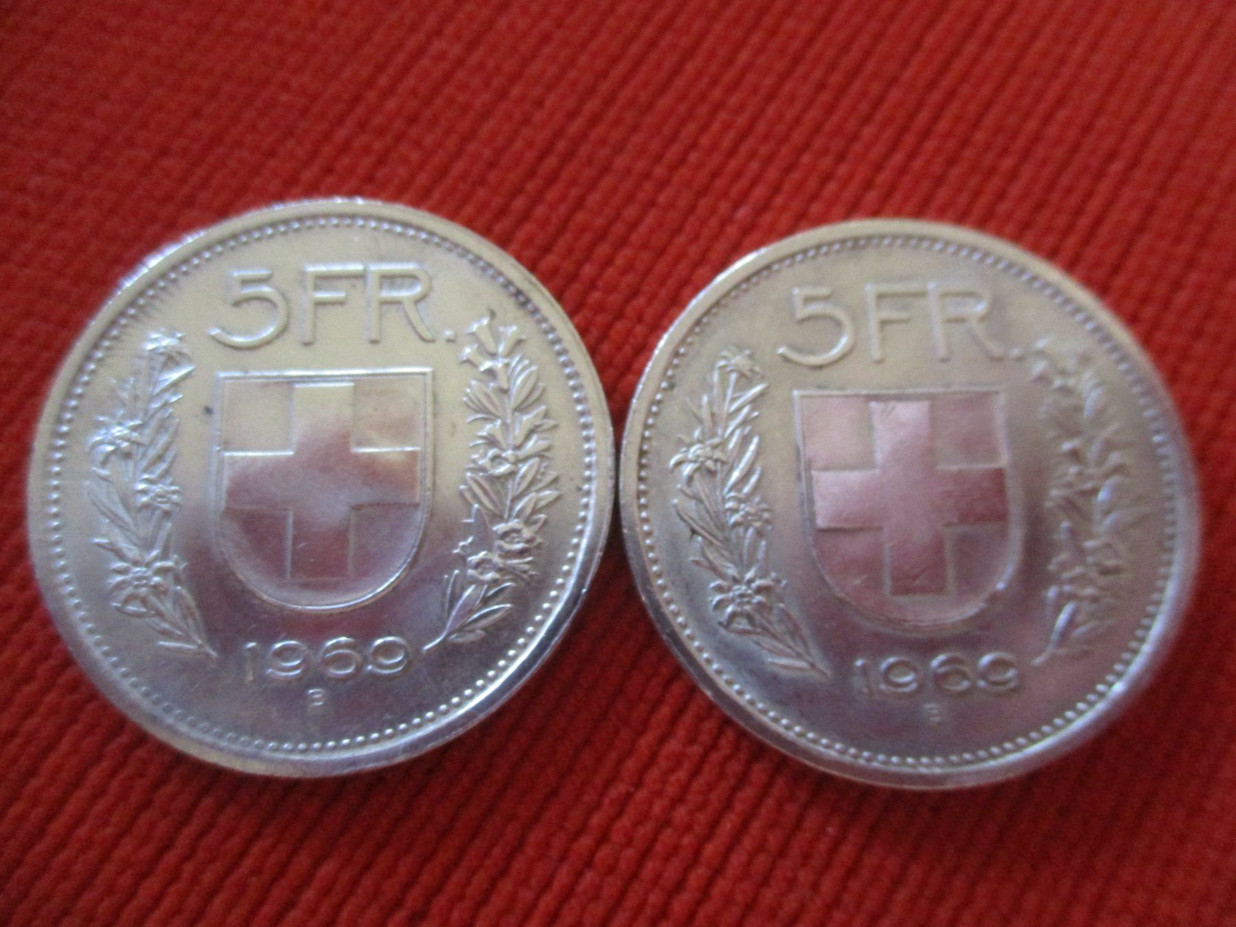Alle Münzen: 2 x Münze Seilber 5.- 1969 – Gebraucht aus Birsfelden von alles-muss-raus