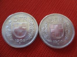 2 x Münze Seilber 5.- 1969