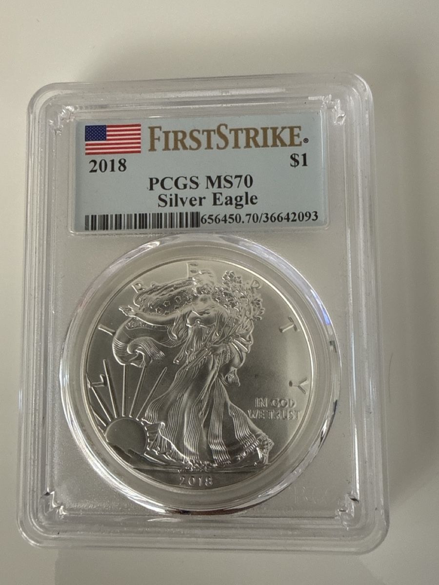 Toutes les monnaies: Silber dollar Eagle 2018 PCGS MS70 First Strike 1 oz – Neuf avec emballage d'origine à Thun par Sarica1