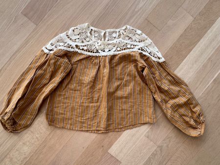 Zara Bluse aus Leinemit Spitze, Streifen, Gr. S