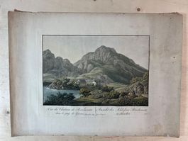 Schloss Reichenau Graubünden Chur Antike Radierung koloriert