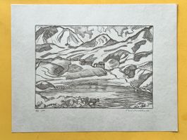 Originale Grafik von Carl Burckhardt Simplon Hopschensee