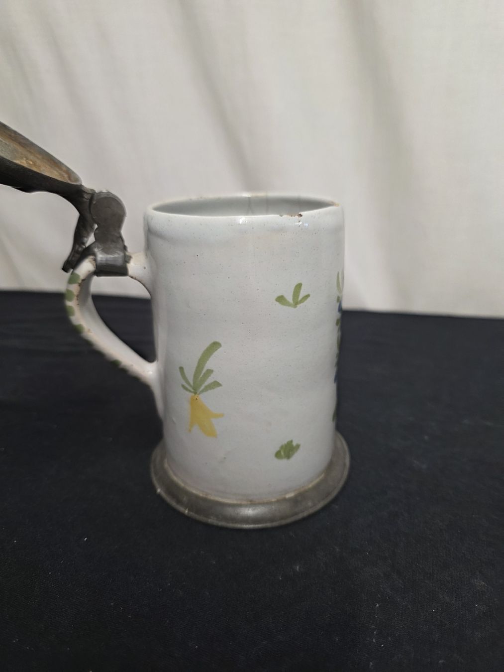 Gläser: Antiker  Bierkrug mit Zinndeckel, handbemalt,  – Gebraucht aus Wolfertswil von Antiko 5