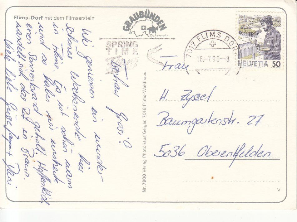 Cartoline postali: Flims Dorf 1990 – Usato da Bürglen TG venduto da StampGraf 1