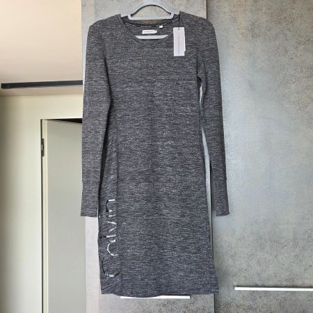 🐸 CALVIN KLEIN KLEID CASUAL STRETCH GRAU MÉLANGE BAUMWOLLE