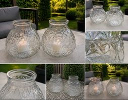 Lot de 2 grandes lanternes / photophores en verre épais