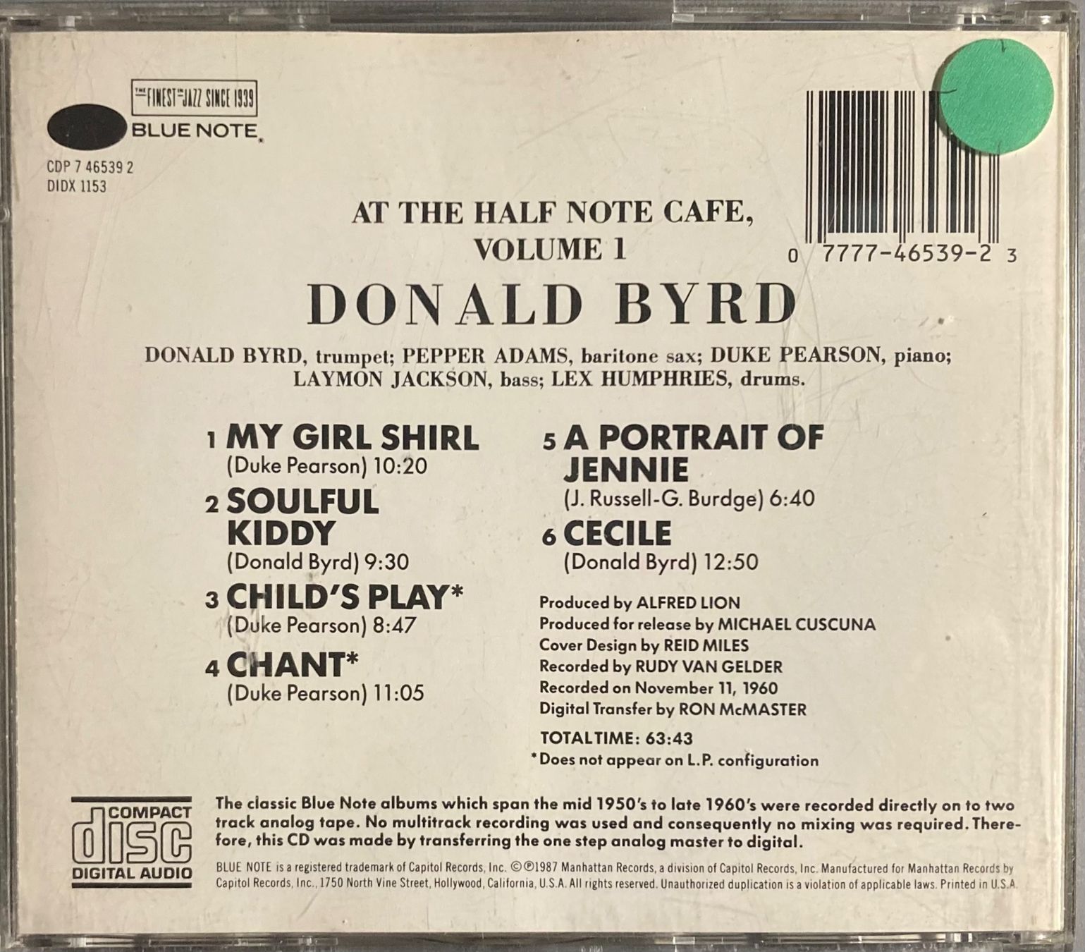 Dischi in vinile: DONALD BYRD - AT THE HALF NOTE CAFE - VOLUME I – Usato da Poliez-Pittet venduto da Newtown-Records 1