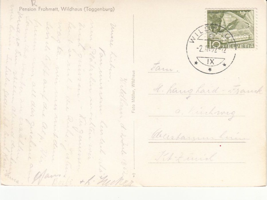 Cartoline postali: Wildhaus Frohmatt 1952 – Usato da Bürglen TG venduto da StampGraf 1