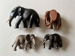 4 Elefanten, 3 x aus Holz, 1 x Schleich