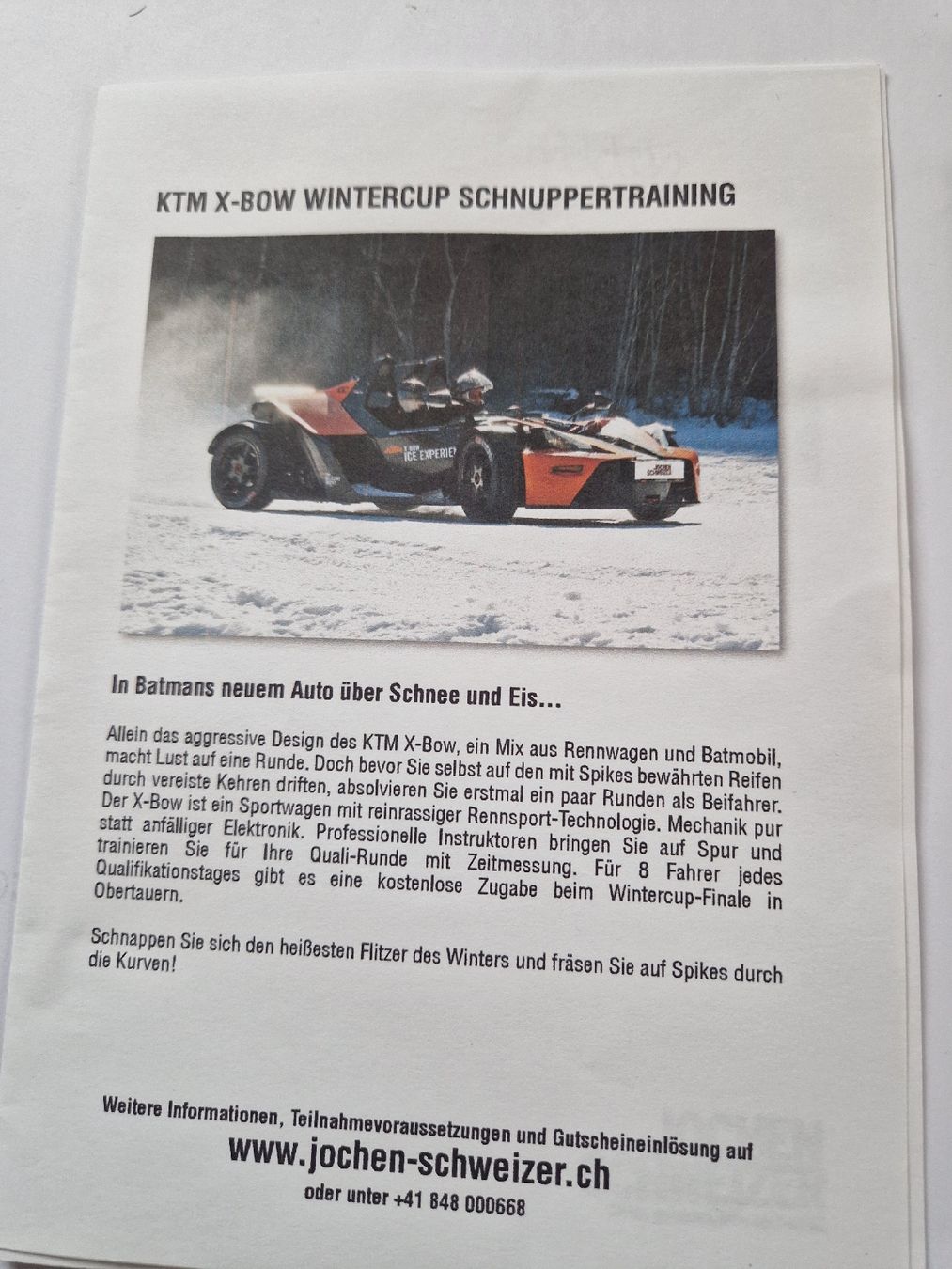 Buoni: KTM X-Bow Wintercup Schnuppertraining - Jochen Schweizer! – Nuovo e nell'imballaggio originale da Nesslau venduto da DerSchreinerMeister