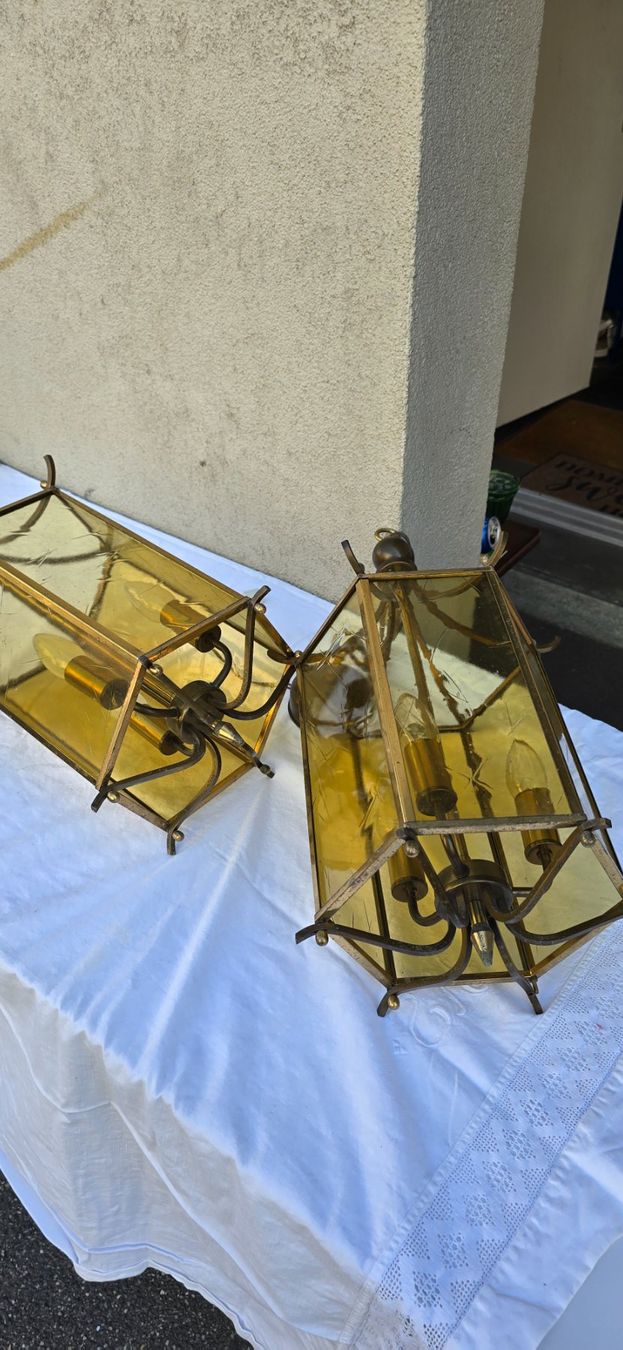 Lampadari & plafoniere: 2 Pendelleuchte, Laterne aus Messing und Glas – Usato da Basel venduto da Jcva 5