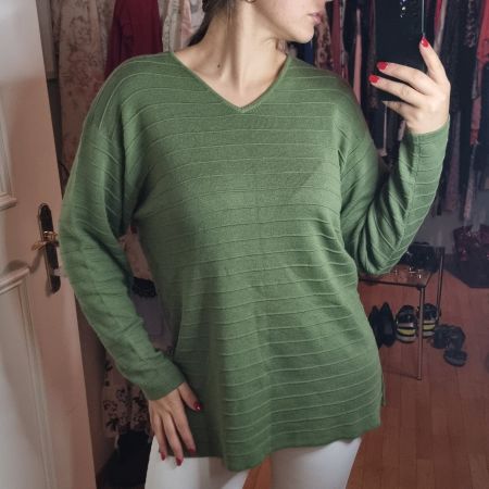 Vintage hochwertiger Grüner Damenpullover, gestreift, Gr. XL