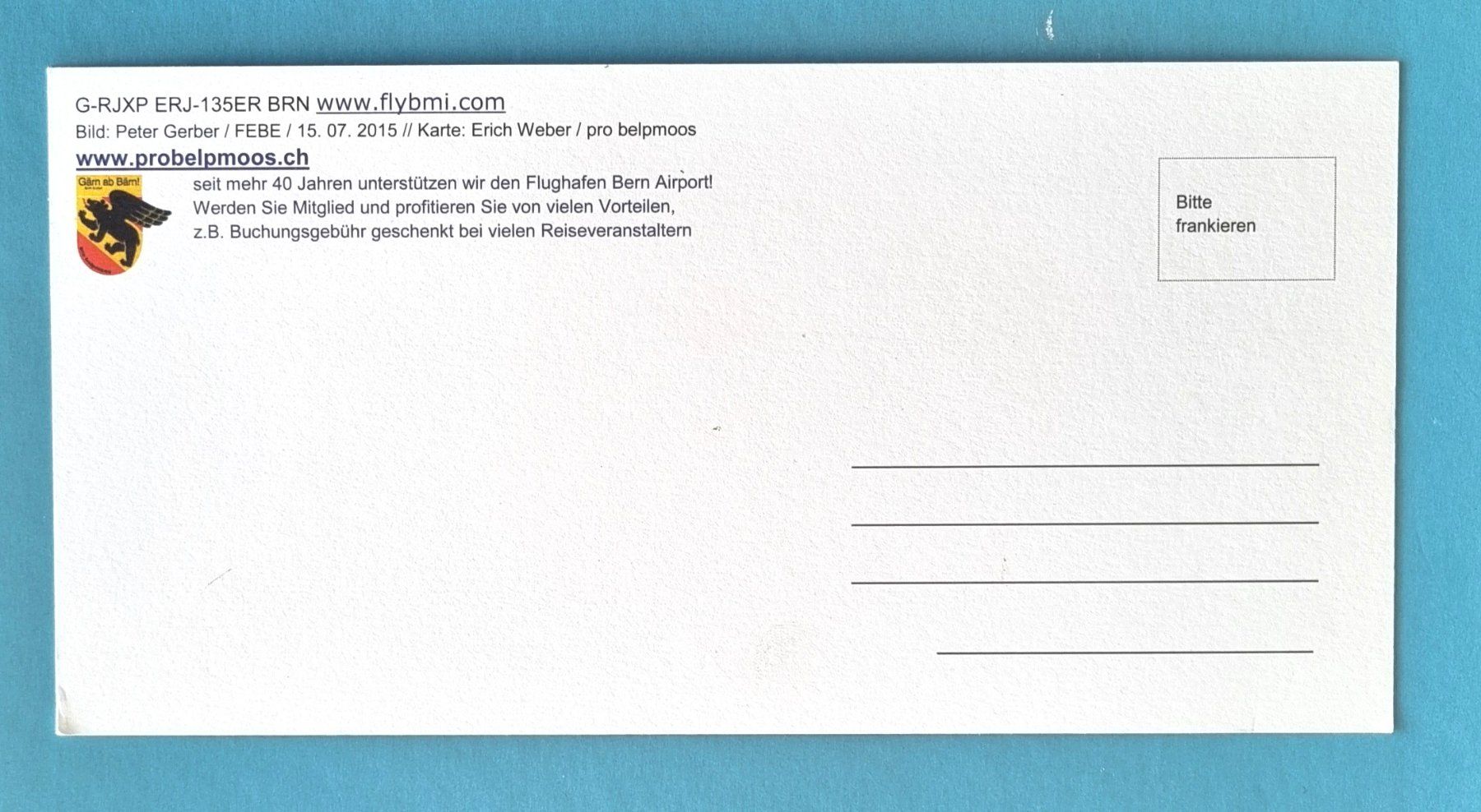 Cartoline postali: Bern - Belp - Flughafen - 2015 – Usato da Rothrist venduto da RROENK 1