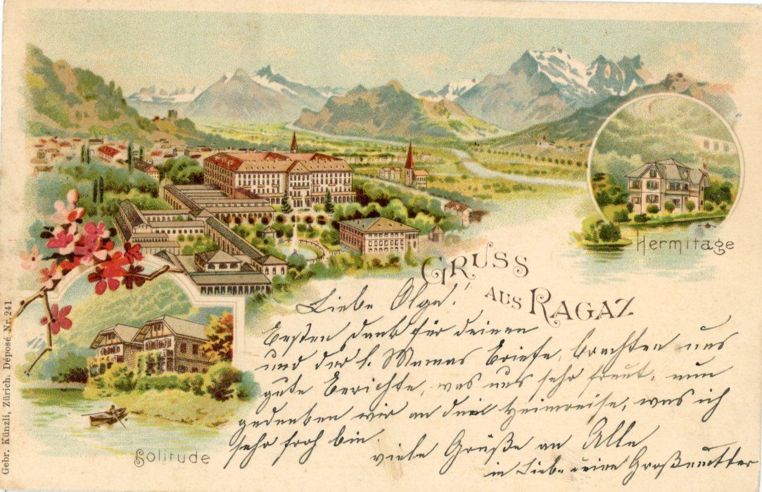 Ansichtskarten: Bad Ragaz   SG   -   3-Bild LITHO      um 1 9 0 7 – Gebraucht aus Brig von Valcards54