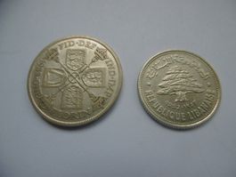 1 Florin GB 1933  +  50 Piaster Libanon 1952  (Silber)
