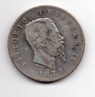 (395) Italien, 5 Lire, 1875, Vittorio, ss-vz
