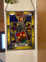 Wappenscheibe Glarus bleiverglast mit Rahmen+Kette 23x30
