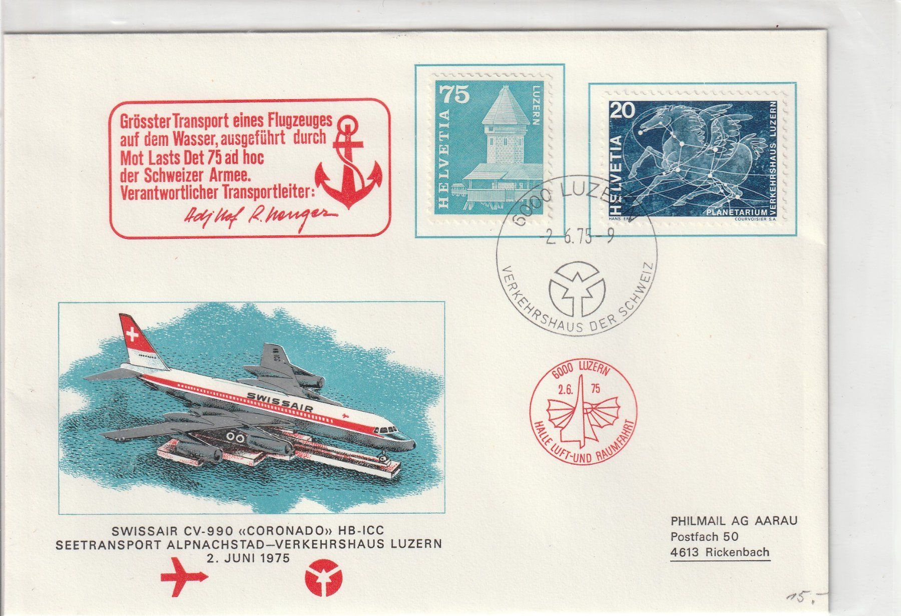 Tutti i francobolli: Flugpost- Luzern -1975 – Usato da uttwil venduto da Koehlerfred