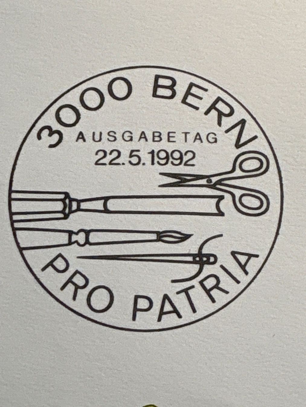 Tutti i francobolli: Pro Patria Brief 1992, Ersttagsbrief Bern, gestempelt – Usato da Ibach venduto da lisch3 2