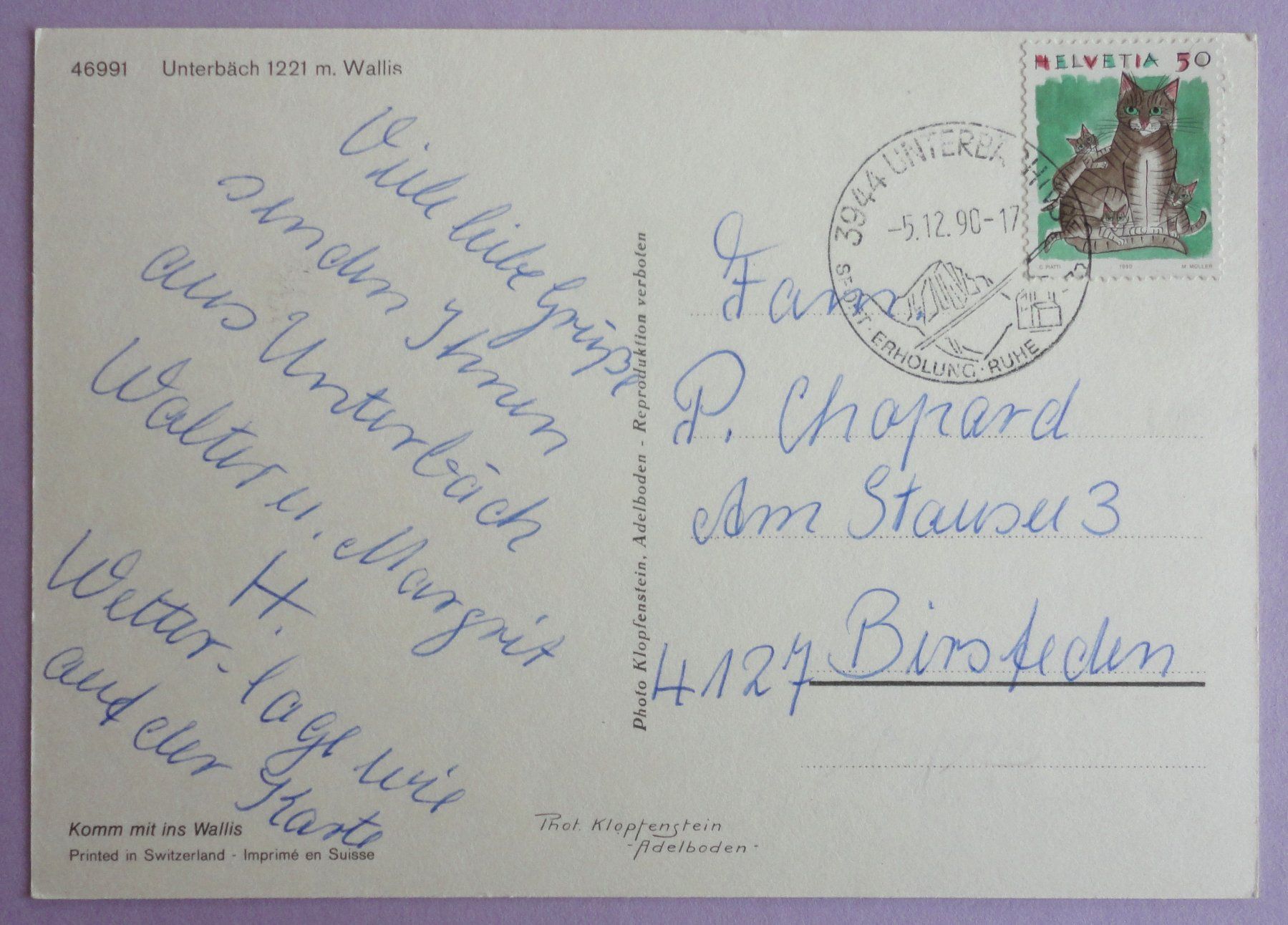 Cartoline postali: Unterbäch 1221 m – Usato da Fétigny venduto da Billy2miny 1