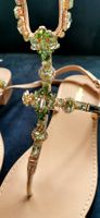 Sandale - Zehentrenner mit Strass grün/gold Grösse 40