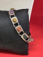 Armband mit Steinbesatz Silberfarben Handarbeit 11 Steine