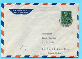 Brief von Baden nach Leopoldville (Congo Belge) 1954