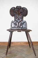 Escabelle, Stabelle, dossier sculpté, 19ème, en l'état.