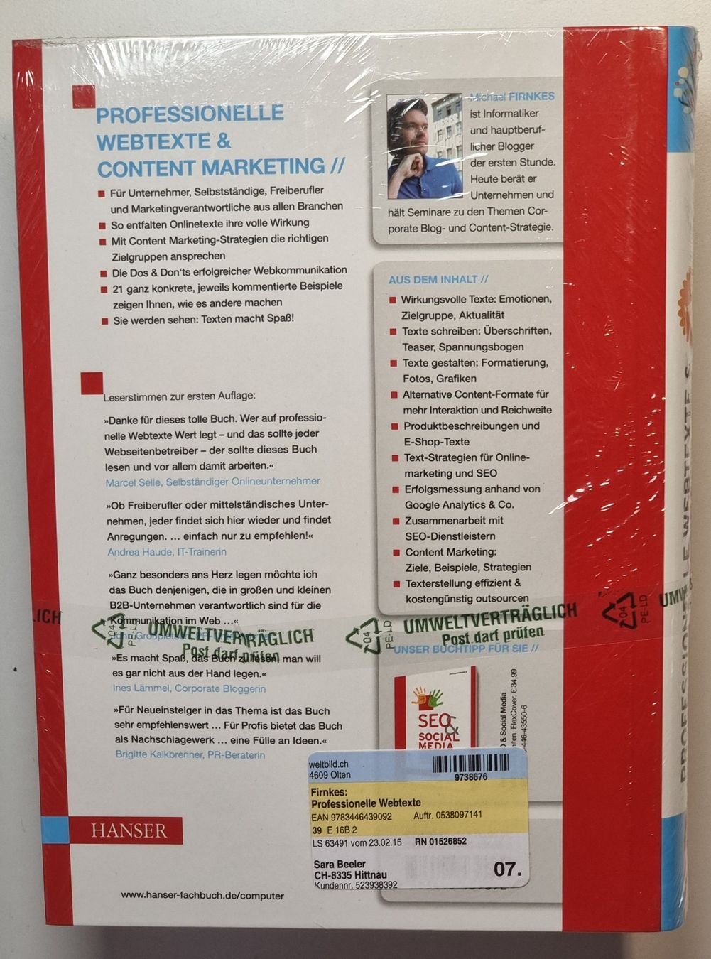 Bücher: Professonelle Webtexte & Content Marketing f. Selbstständige – Neu und originalverpackt aus Dürnten von Bachtelsurfer 2