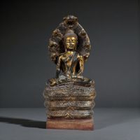 Alte Burma Naga Buddha Bronze Figur Schlangen Statue 75cm
