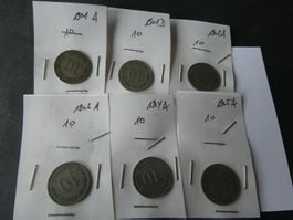 Dt. Reich 1901-1905,  6 alte 10-Pfennigmünzen