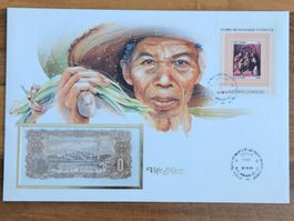 Notenbrief Bankfrische 1-Dong-Banknote aus Vietnam
