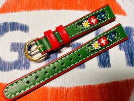14mm Uhrenband Leder, Enzian  + Edelweiss, Uhrenarmband