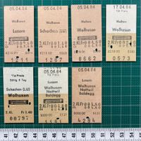 Wolhusen, 7 entwertete Bahn Billette, SBB, 1984