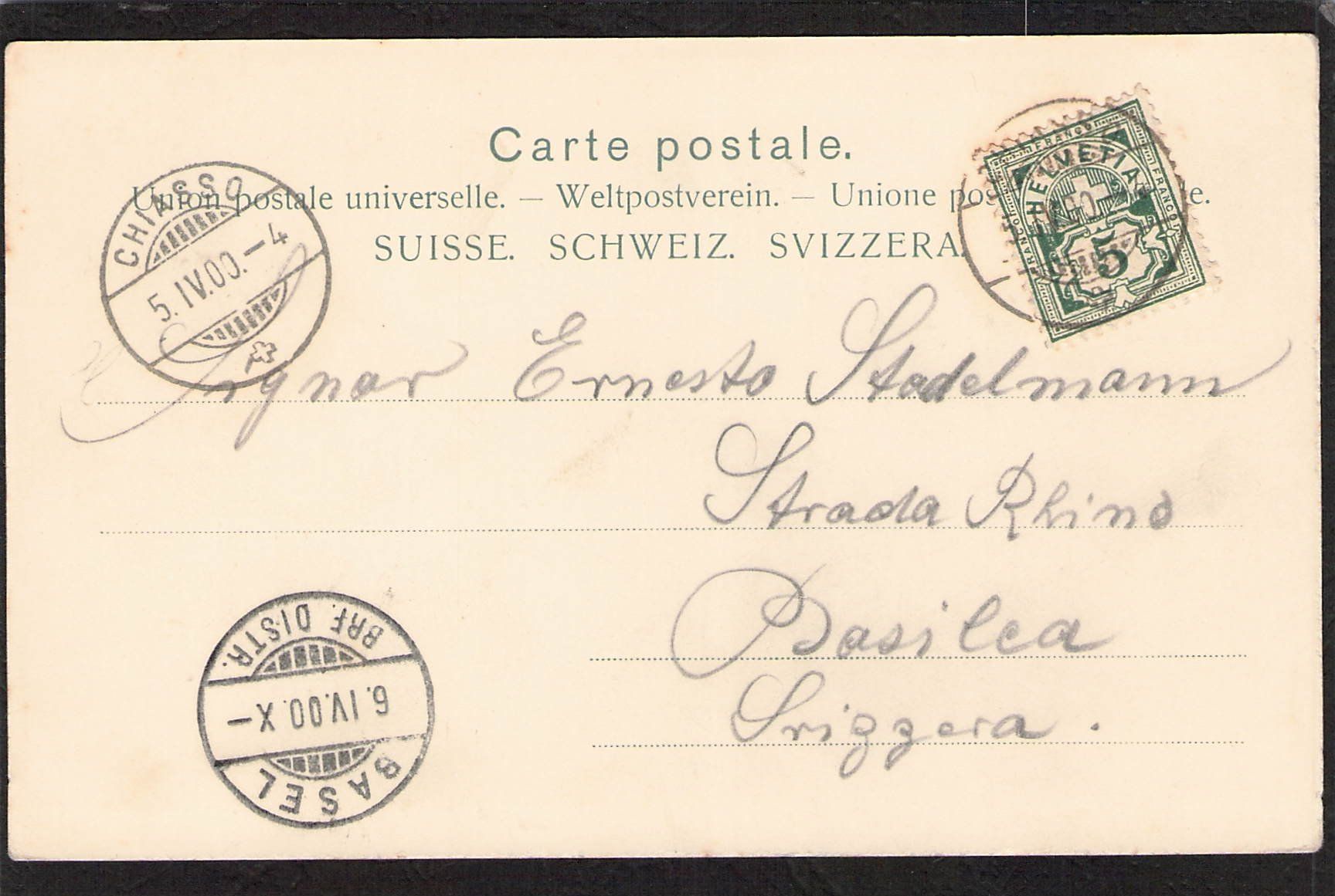 Cartoline postali: Chiasso TI , gel. 5.IV.1900 – Usato da Reichenburg venduto da Pipo-67 1