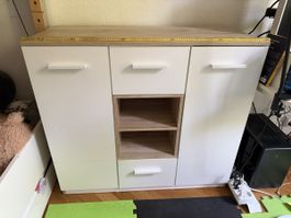 Kommode weiss Holzoptik 2 Tueren 2 Schubladen 102x92x45cm