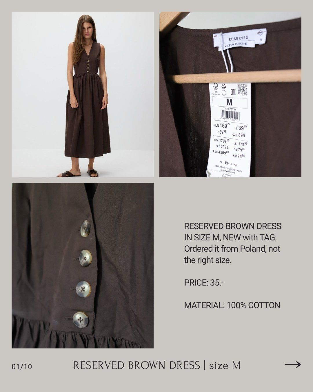 Vestiti: RESERVED BROWN SUMMER DRESS – Nuovo (secondo la descrizione) da Zollikerberg venduto da lunavis
