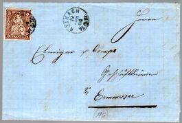1866 FALTBRIEF REINACH EMENSEE SITZENDE HELVETIA 5 FRANCO