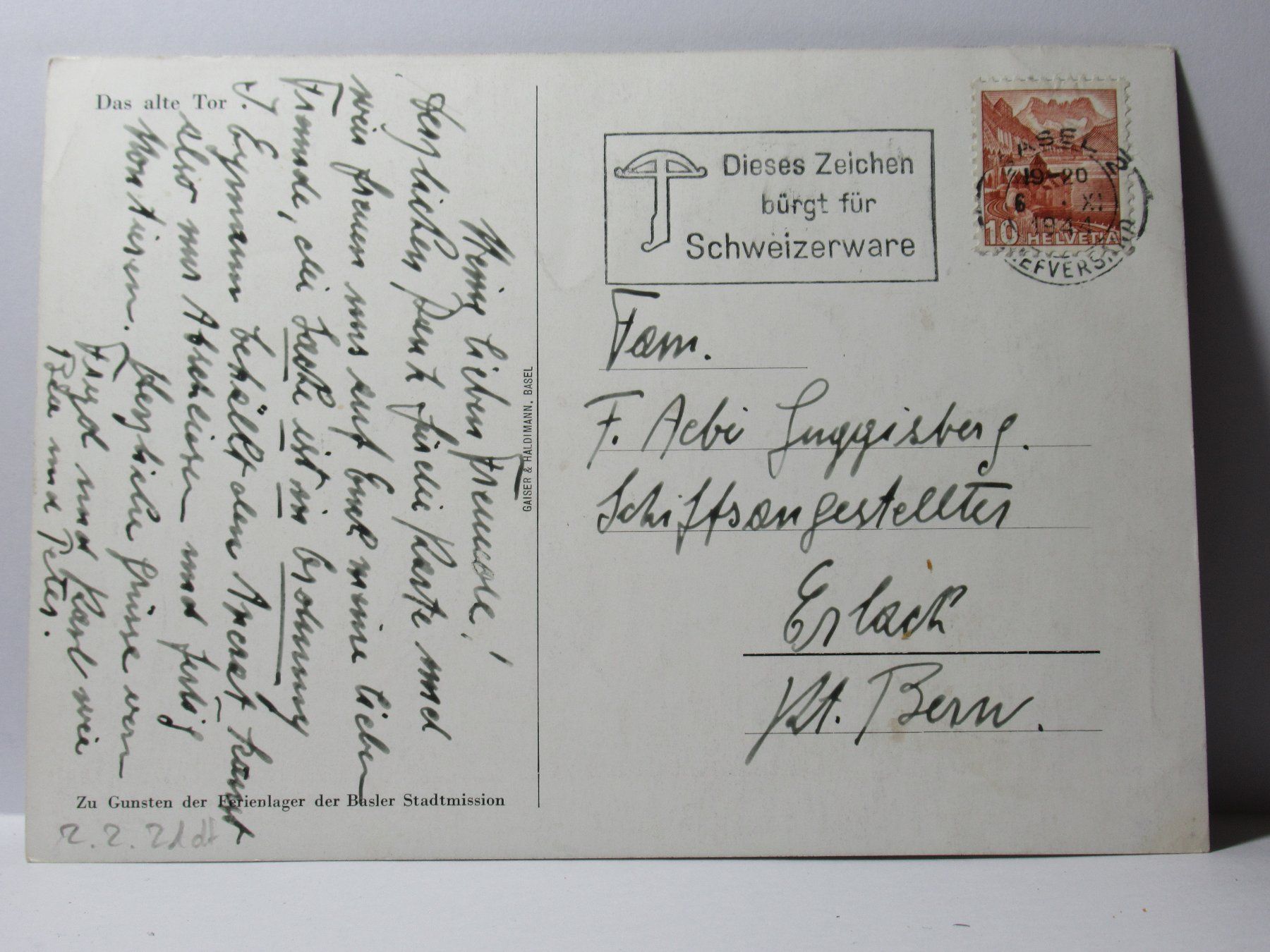 Cartoline postali: Basel , Das alte Tor 1944 – Usato da Grenchen venduto da Bluemchen1900 1