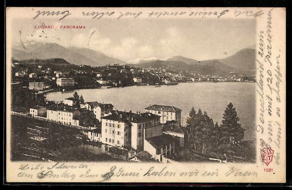 Cartoline postali: AK Lugano, Panorama – Usato da Berlin venduto da bartko-reher