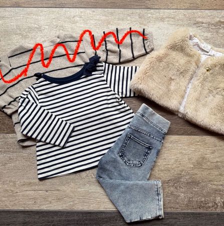 H&M 🤍 set pull en maille, jeans, gilet 74