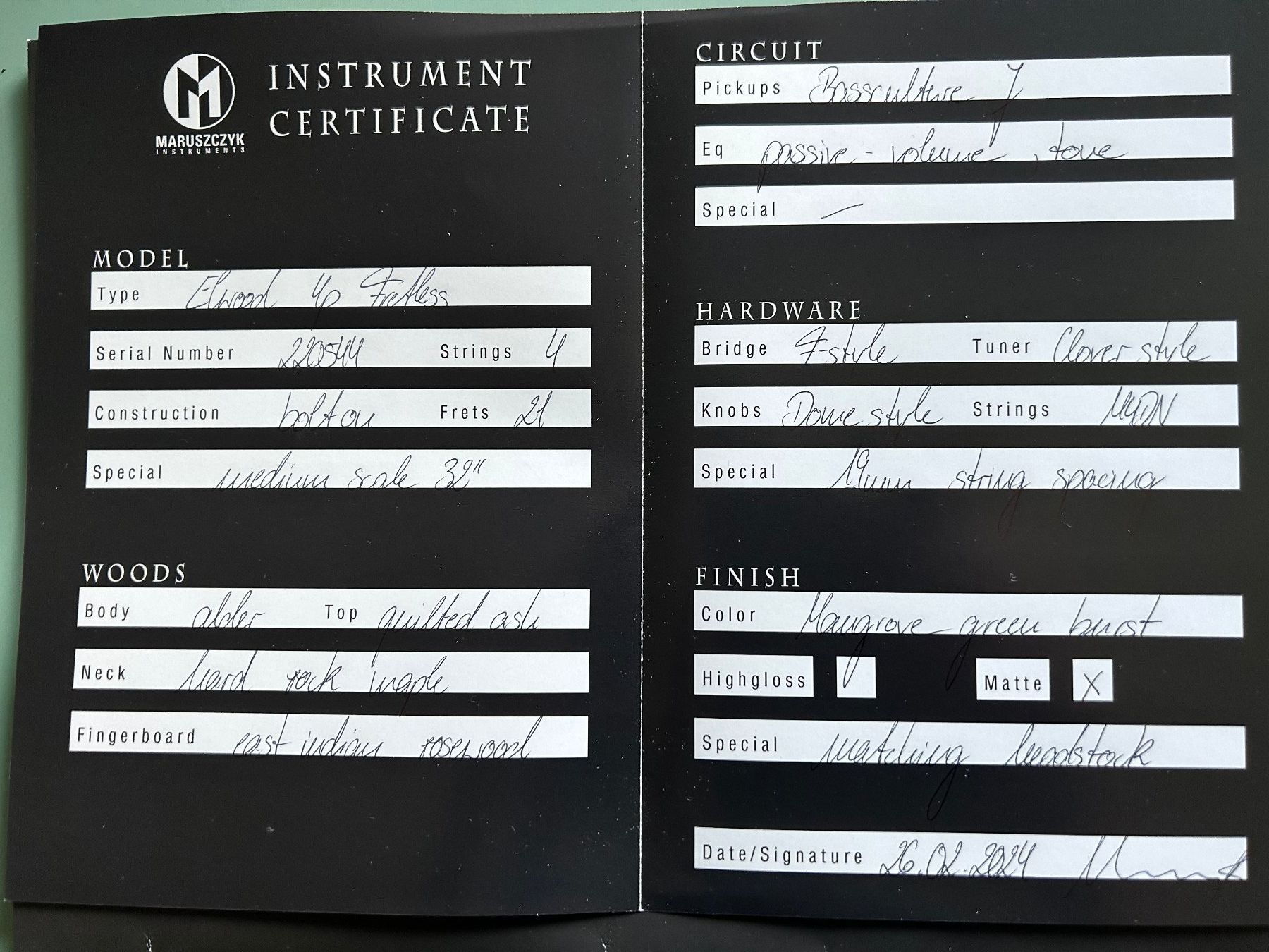Strumenti musicali: Bundloser E-Bass, MARUSZCZYK – Usato da Birrwil venduto da rotsch-o-mat 4