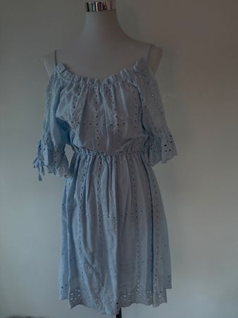 Baumwolle Sommerkleid hellblau bestickt, Schulterfrei Gr. M