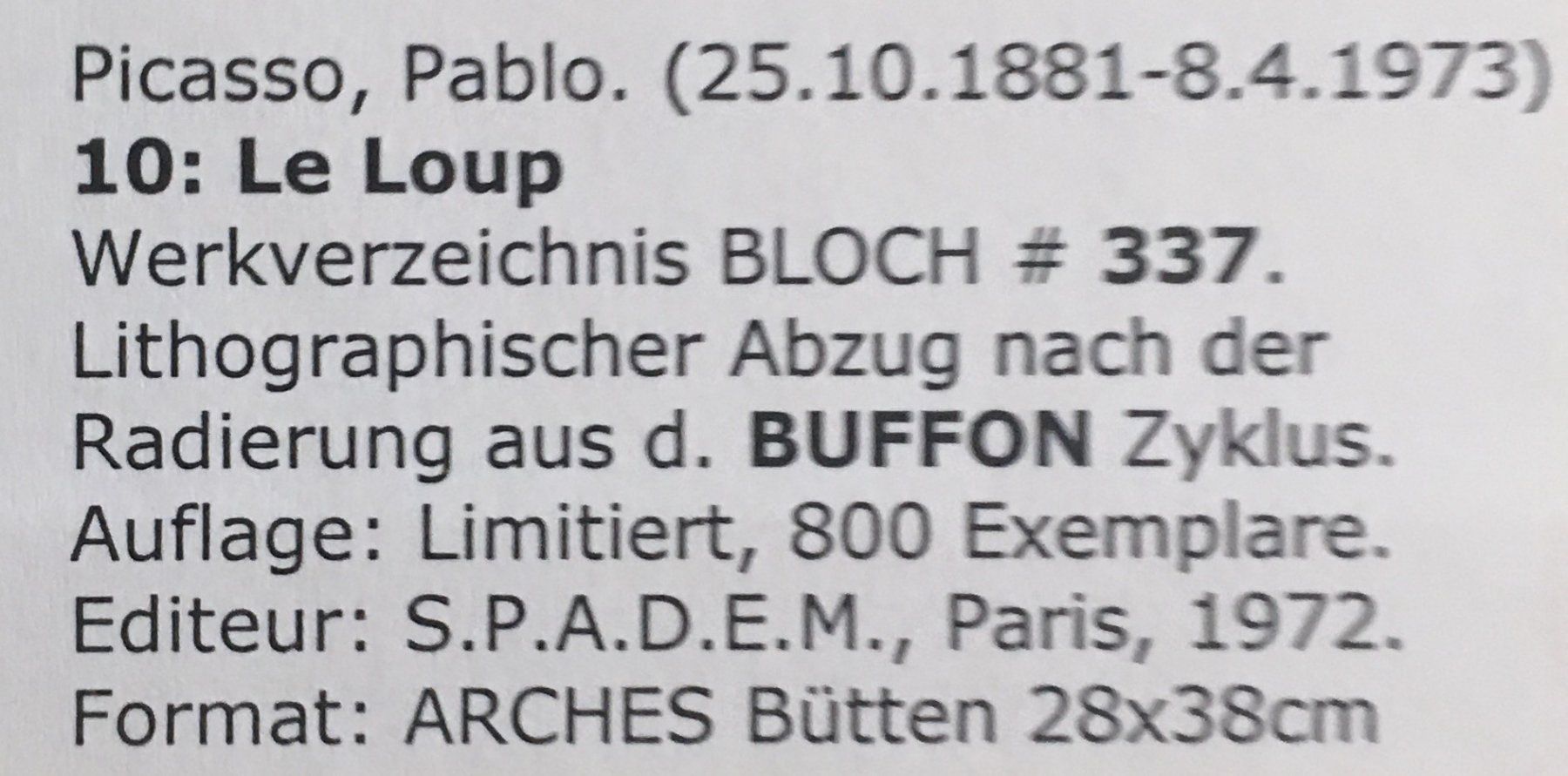 Grafiken & Lithographien: Pablo Picasso     Buffon     "Le Loup" – Gebraucht aus Nennigkofen von Sommersonnen 8