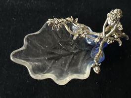Glasschale im Blattform mit Silberdekor, Vintage Style!