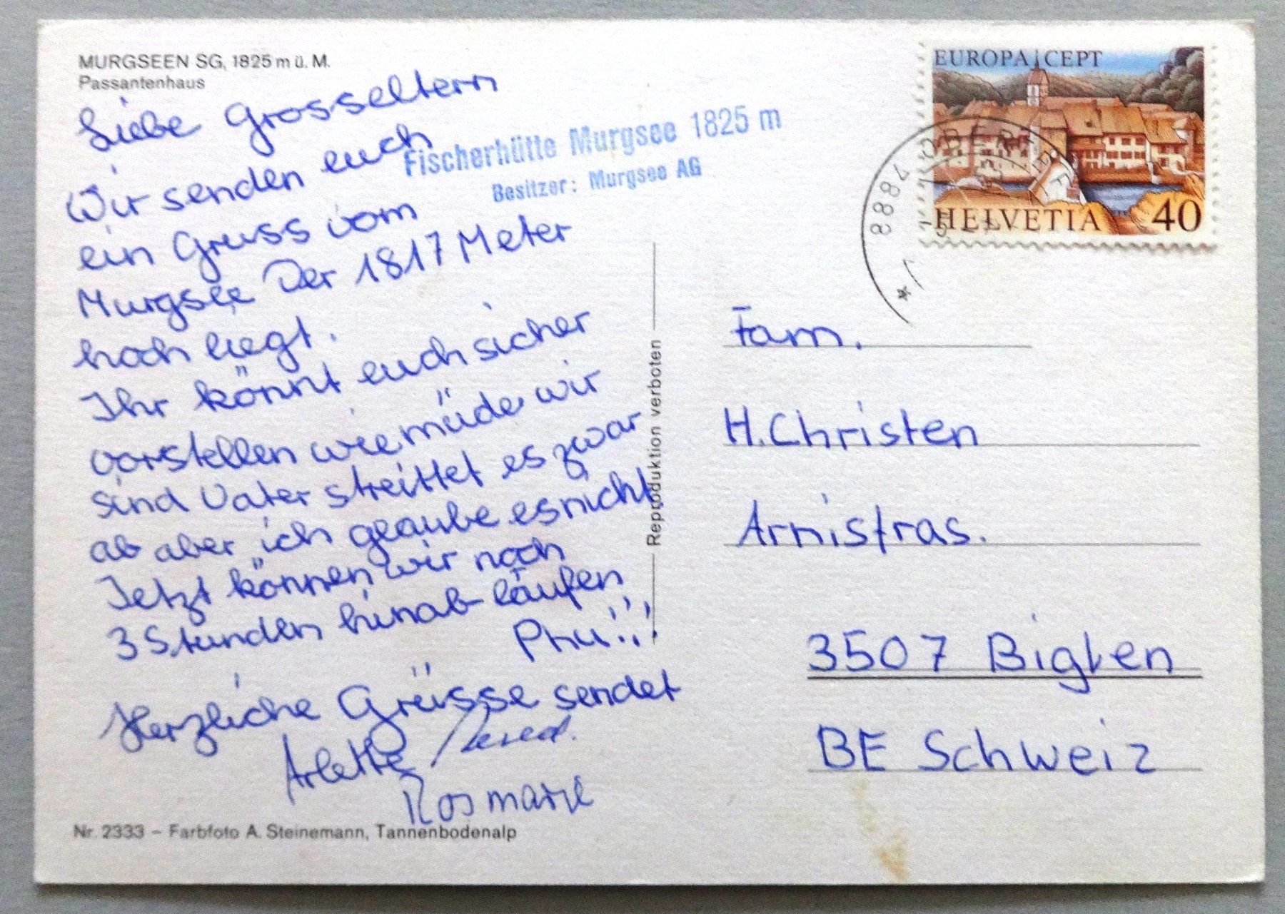 Cartoline postali: Murgseen 1825 m ü.M. – Difettoso da Fétigny venduto da Billy2miny 1