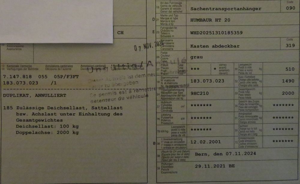 Sachentransportanhänger Humbaur HT20 Kasten abdeckbar ab MFK 10