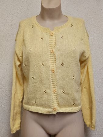 SHEIN Damen Strickjacke Cardigan Hellgelb Lochmuster Gr. M S